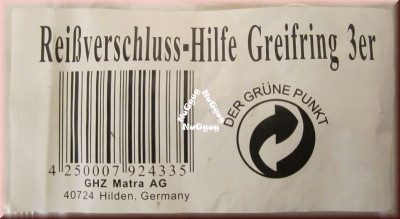 Reißverschluß-Hilfe. Greifring. 3 Stück