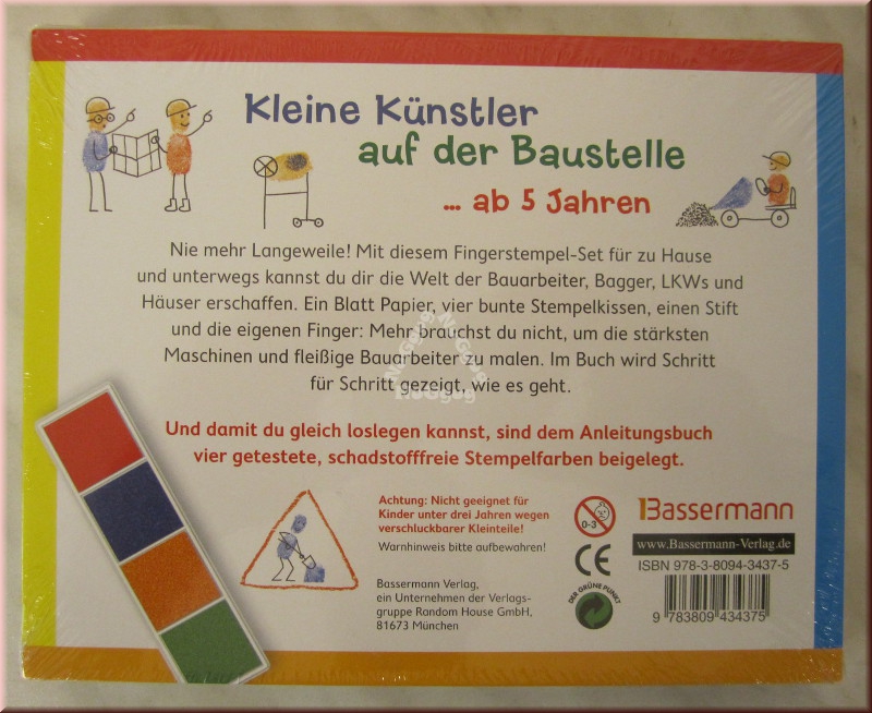 Fingerstempeln für kleine Kinder - Baustelle, mit Kissen-Box