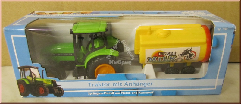 Traktor mit Anhänger, Spritzguss-Modell aus Metall und Kunststoff